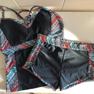 Black Modest Tankini Shorts Set Size S